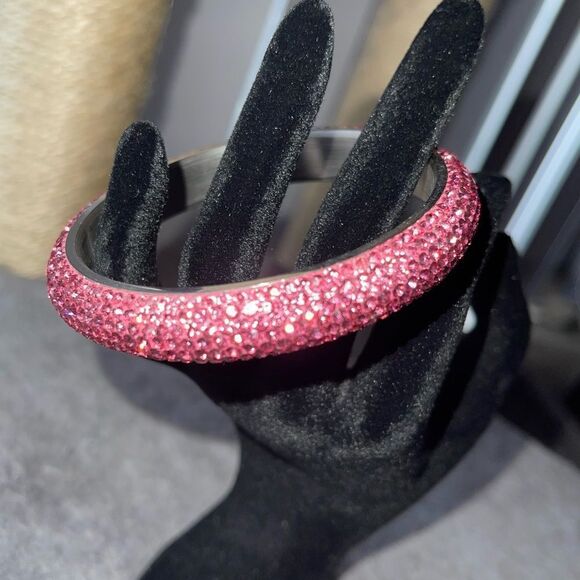 Pink crystal sparkling Pave Marked Stainless Steel Slip-on Bracelet - Picture 3 of 9